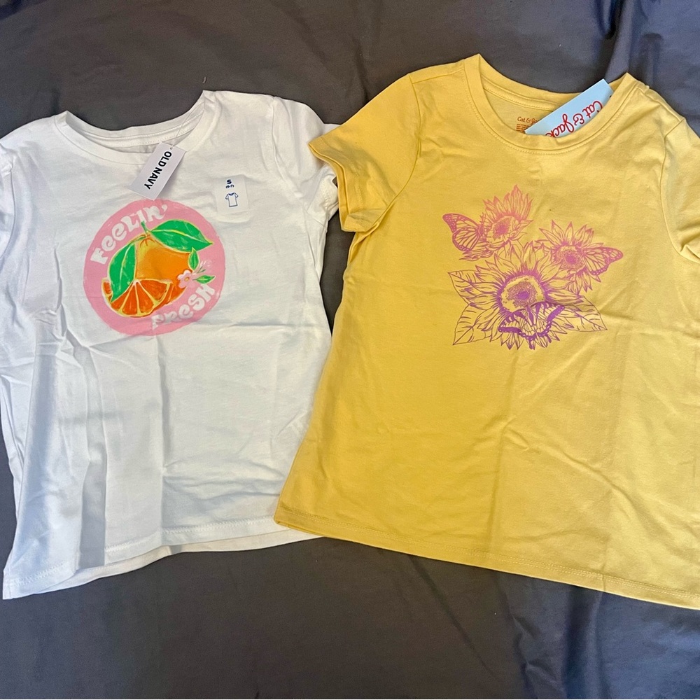 Old Navy White and Yellow Short Sleeve Tees with Playful Graphics